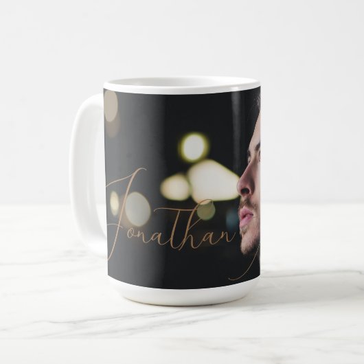 Modernes Script Mit Monogramm Vollständiges Foto Kaffeetasse (Vorderseite Links)