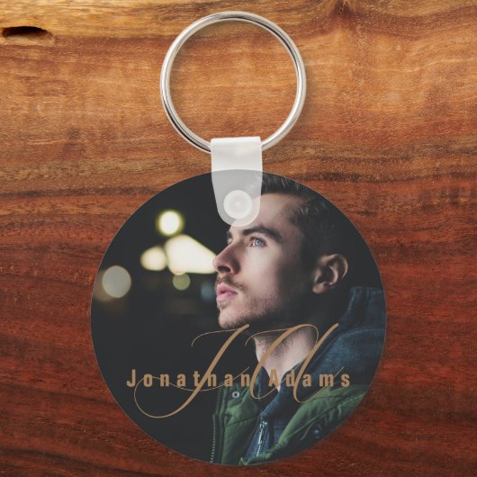 Modernes Script Mit Monogramm Vollständiges Foto Schlüsselanhänger (Vorderseite)