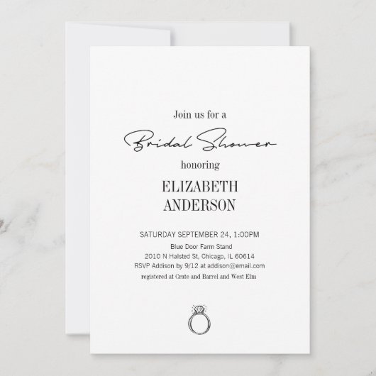 Modernes Script mit Ring-Brautparty Einladung (Vorderseite)