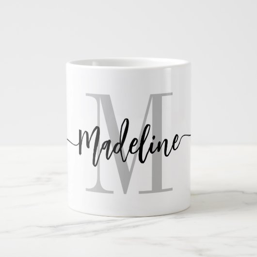 Modernes Script Monogram Custom Jumbo Jumbo-Tasse (Vorderseite)