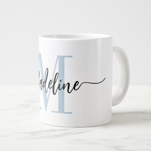 Modernes Script Monogram Custom Jumbo Jumbo-Tasse (Vorderseite Rechts)