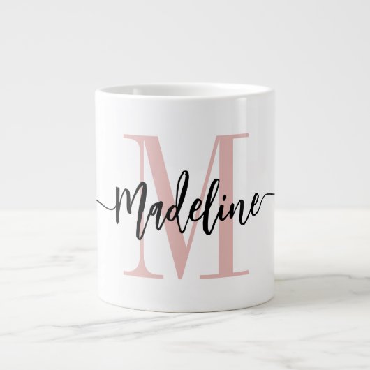 Modernes Script Monogram Custom Jumbo Jumbo-Tasse (Vorderseite)