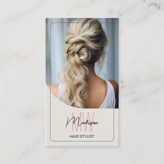 Modernes Script Monogram Hair Stylist Salon Foto Q Visitenkarte (Vorderseite)