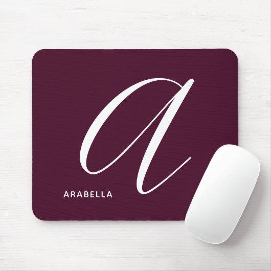 Modernes Script Monogram Letter A Burgundy Mousepad (Mit Mouse)