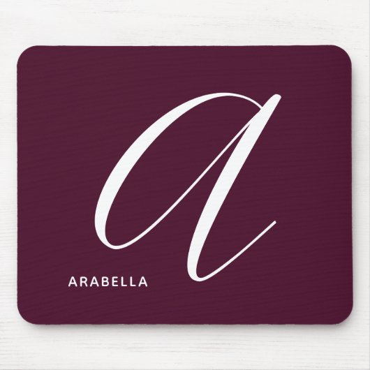Modernes Script Monogram Letter A Burgundy Mousepad (Vorne)