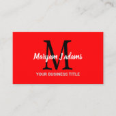 Modernes Script Monogram (QR Code) Chic Black Red Visitenkarte (Vorderseite)