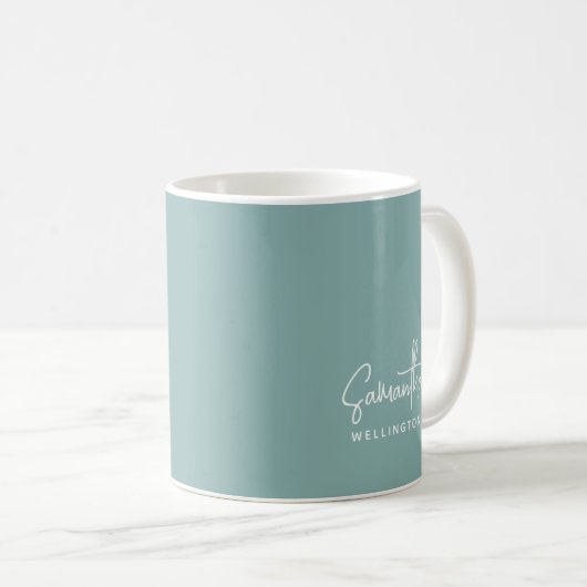 Modernes Script Monogram, Türkisfarbener Mini-Grün Kaffeetasse (VorderseiteRechts)