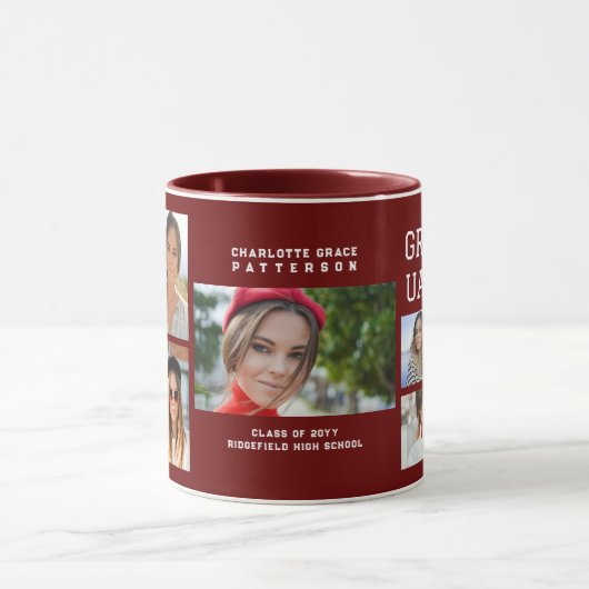 Modernes Script Multi Foto Abschluss Graduate Tasse (Zentrum)