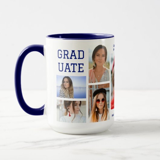 Modernes Script Multi Foto Abschluss Graduate Tasse (Links)