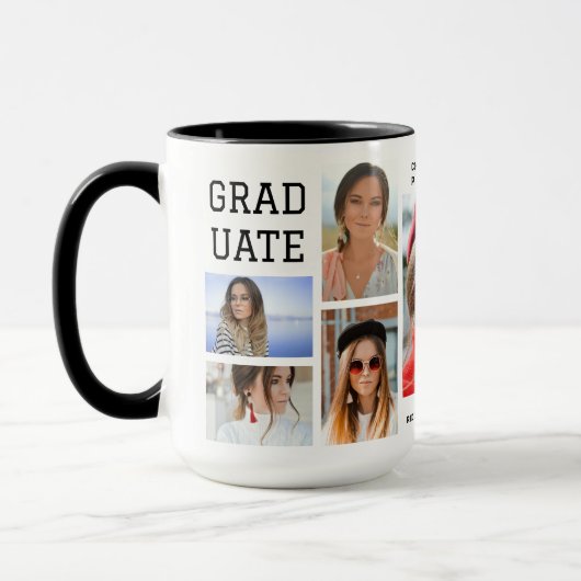 Modernes Script Multi Foto Abschluss Graduate Tasse (Links)