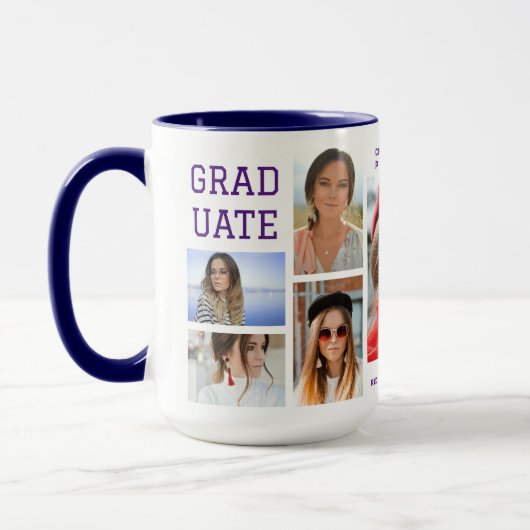 Modernes Script Multi Foto Abschluss Graduate Tasse (Links)