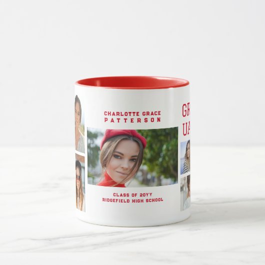 Modernes Script Multi Foto Abschluss Graduate Tasse (Zentrum)
