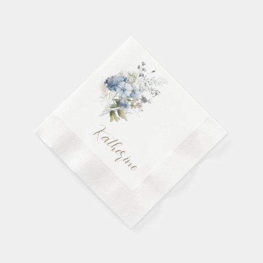 Modernes Script Name Blue Floral Brautparty Serviette (Ecke)