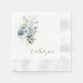Modernes Script Name Blue Floral Brautparty Serviette (Vorderseite)