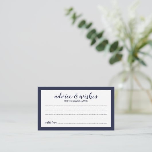 Modernes Script Navy Blue Wedding Advice und Wünsc Hinweiskarte (Stehend Vorderseite)