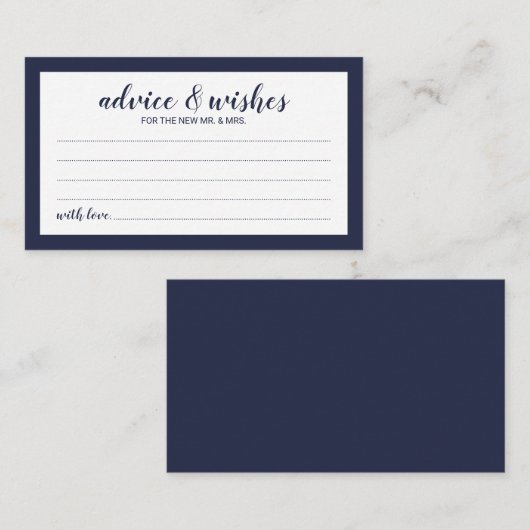 Modernes Script Navy Blue Wedding Advice und Wünsc Hinweiskarte (Vorne/Hinten)