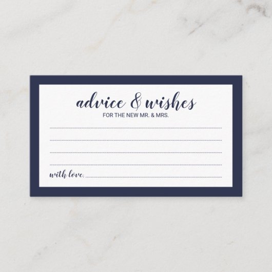 Modernes Script Navy Blue Wedding Advice und Wünsc Hinweiskarte (Vorderseite)
