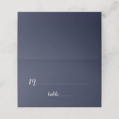Modernes Script Navy Blue Wedding Platzkarte (Außenseite Aufgefaltet)