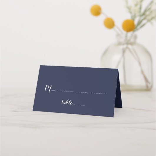 Modernes Script Navy Blue Wedding Platzkarte (Vorderseite)