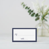 Modernes Script Navy Blue Wedding Platzkarte (Stehend Vorderseite)