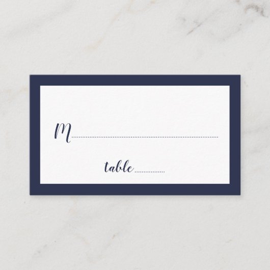 Modernes Script Navy Blue Wedding Platzkarte (Vorderseite)