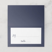 Modernes Script Navy Blue Wedding Platzkarte (Außenseite Aufgefaltet)