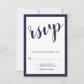 Modernes Script Navy Blue Wedding RSVP (Vorderseite)