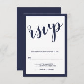 Modernes Script Navy Blue Wedding RSVP (Vorne/Hinten)