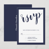 Modernes Script Navy Blue Wedding RSVP Einladungspostkarte (Vorne/Hinten)