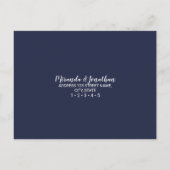 Modernes Script Navy Blue Wedding RSVP Einladungspostkarte (Rückseite)