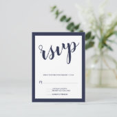 Modernes Script Navy Blue Wedding RSVP Einladungspostkarte (Stehend Vorderseite)