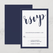 Modernes Script Navy Blue Wedding RSVP Karte (Vorne/Hinten)