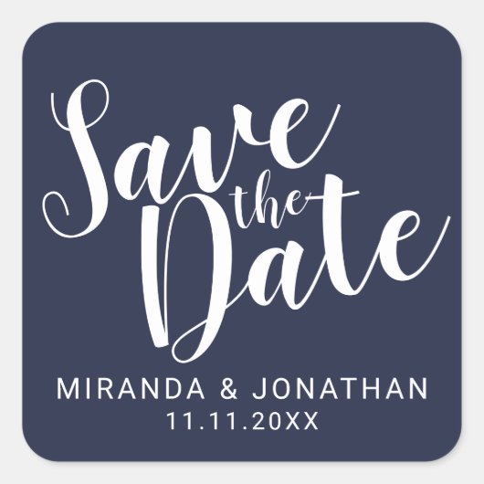Modernes Script Navy Blue Wedding speichern das Da Quadratischer Aufkleber (Vorderseite)