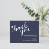 Modernes Script Navy Blue Wedding Vielen Dank Postkarte (Stehend Vorderseite)
