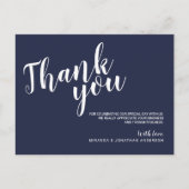 Modernes Script Navy Blue Wedding Vielen Dank Postkarte (Vorderseite)