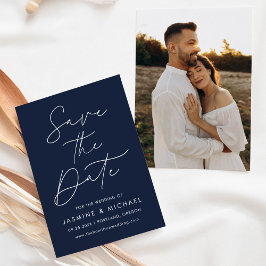 Modernes Script-Navy-Foto Save The Date