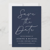 Modernes Script-Navy-Foto Save The Date (Vorderseite)
