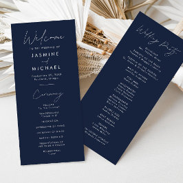 Modernes Script Navy Hochzeitsprogramm
