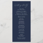 Modernes Script Navy Hochzeitsprogramm (Rückseite)