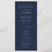 Modernes Script Navy Hochzeitsprogramm (Vorderseite)