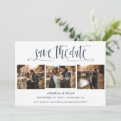 Modernes Script-Navy-Hochzeitssemble-Foto Save the Save The Date (Stehend Vorderseite)