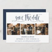 Modernes Script-Navy-Hochzeitssemble-Foto Save the Save The Date (Vorne/Hinten)