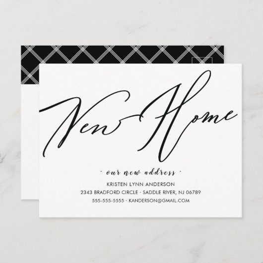 Modernes Script Neue Zuhause Moving Ankündigung Po Postkarte (Vorne/Hinten)