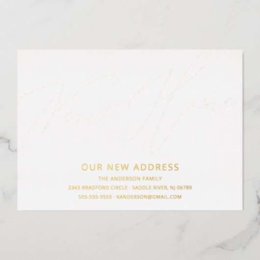 Modernes Script - Neuer Zuhause-Moving-Ankündigung Folieneinladung (Vorderseite)