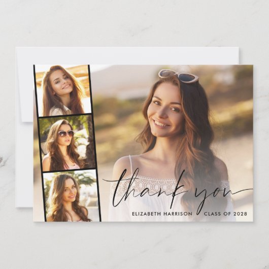 Modernes Script Overlay-Foto Strip-Abschluss Dankeskarte (Vorderseite)