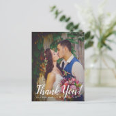 Modernes Script Overlay Wedding Foto Vielen Dank Postkarte (Stehend Vorderseite)