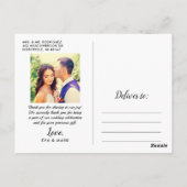 Modernes Script Overlay Wedding Foto Vielen Dank Postkarte (Rückseite)