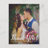 Modernes Script Overlay Wedding Foto Vielen Dank Postkarte (Vorderseite)