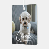 Modernes Script Pet Foto Weihnachten Ornament Aus Metall (Vorderseite links)