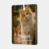 Modernes Script Pet Foto Weihnachten Ornament Aus Metall (Vorderseite links)